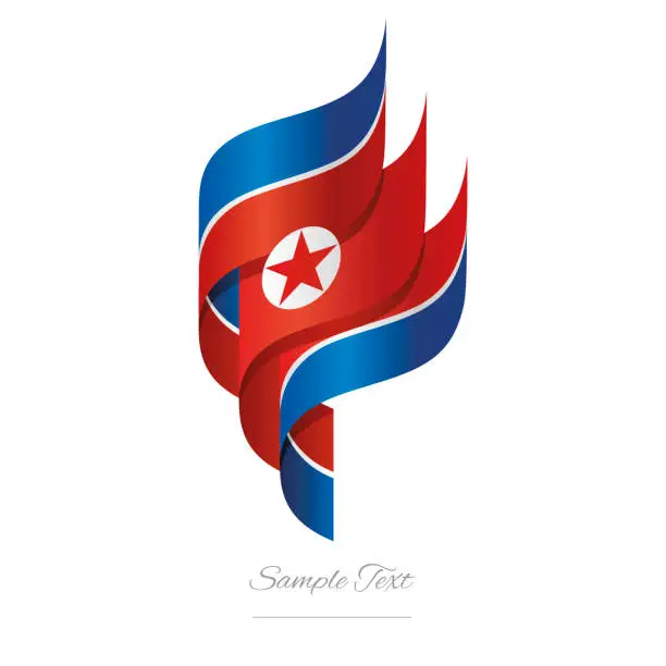 Vector illustration of North Korea abstract 3D wavy flag blue red white modern North Korean ribbon torch flame strip logo icon vector