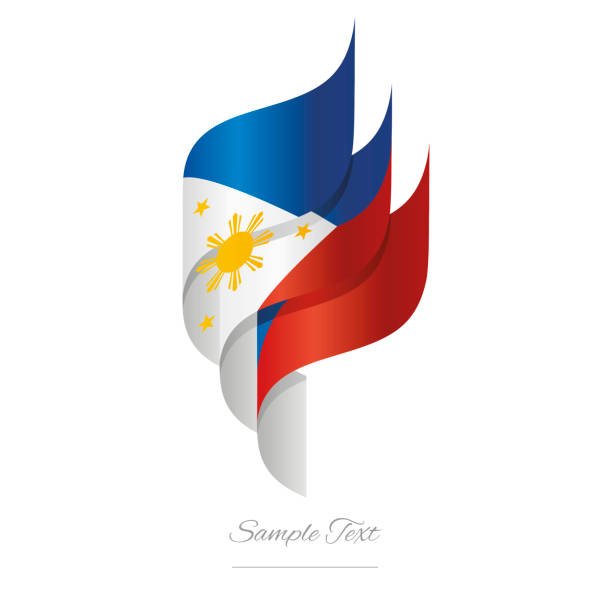 filipiny abstrakcyjny 3d falista flaga biały niebieski czerwony nowoczesny filipińska wstążka pochodnia płomień pasek logo ikona wektor - philippines flag vector illustration and painting stock illustrations