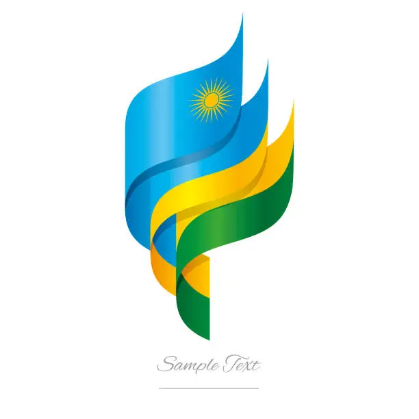 Vector illustration of Rwanda abstract 3D wavy flag blue yellow green modern Rwandan ribbon torch flame strip logo icon vector