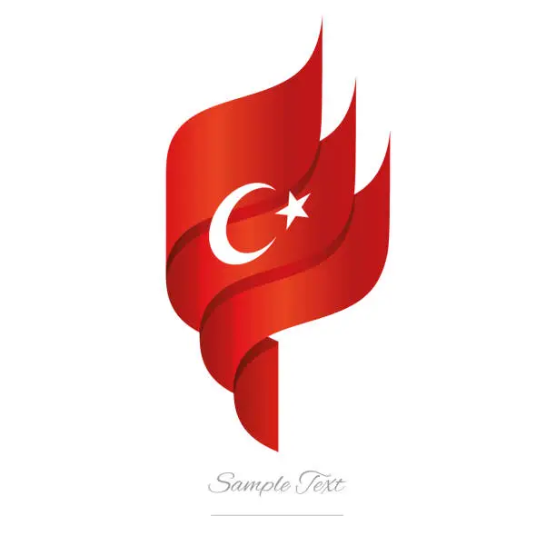 Vector illustration of Türkiye abstract 3D wavy flag red white modern Turkish ribbon torch flame strip logo icon vector