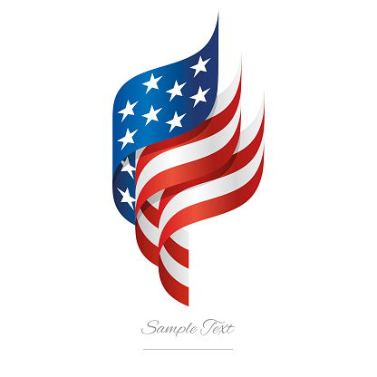 USA abstract 3D wavy flag blue white red modern American ribbon torch flame strip logo icon vector