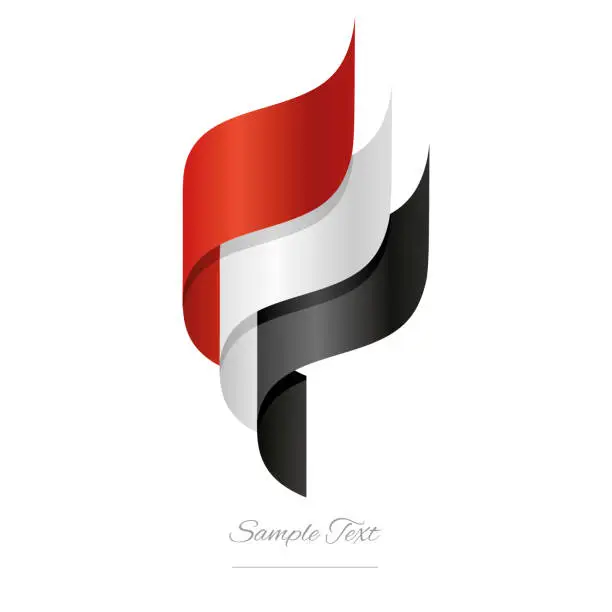 Vector illustration of Yemen abstract 3D wavy flag red white black modern Yemeni ribbon torch flame strip logo icon vector