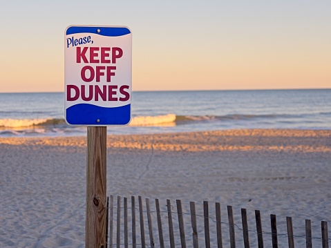 Keep off the dunes sign on Myrtle Beach, South Carolina.