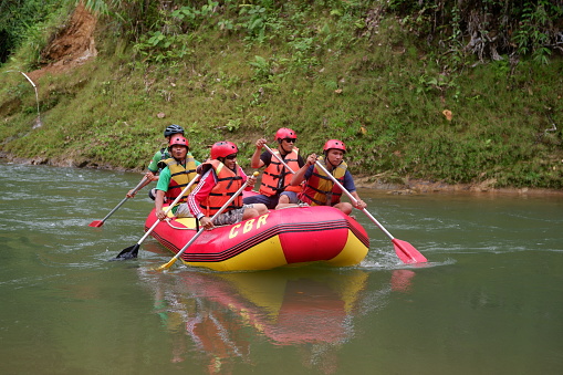 Kalimantan Selatan, Indonesia 7 March 2024. Several people were seen playing rafting at the Loksado tourist spot in South Kalimantan