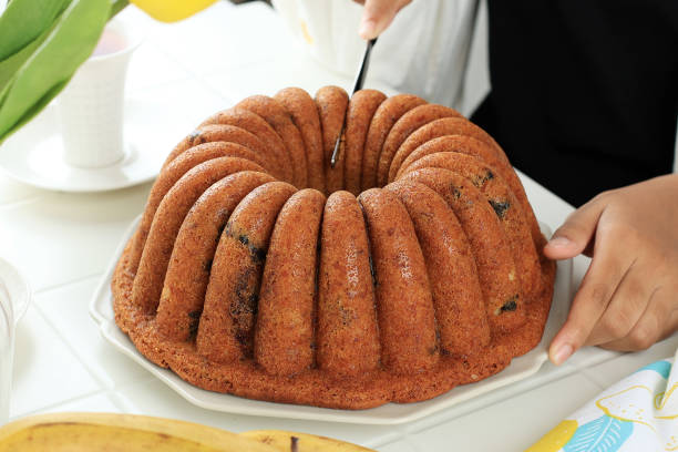 Cut Fresh Baked Banana Bundt Cake