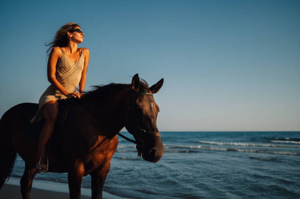 istock A seductive lady is riding a horse on a beach. 2066880217
