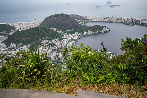 View of Rio de Janerio from Tijuca national park cloudy day skyline
