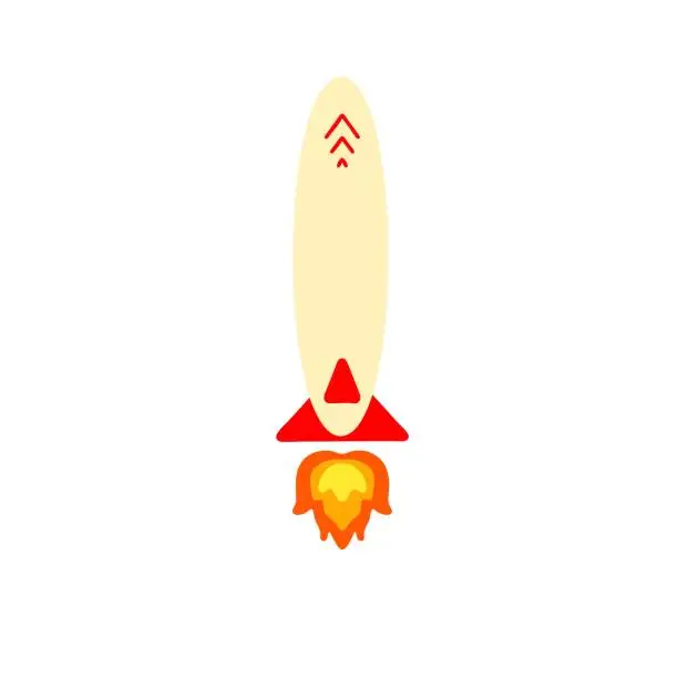 Vector illustration of Rocket ship cartoon launching with bursting flame illustration on white background