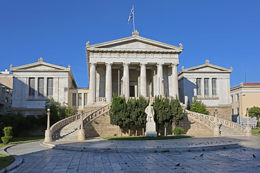 Athens, Greece - May 04, 2015: Greek National Library Vallianeio Megaron Historic Building in Capital City Centre.