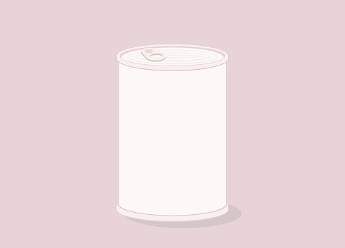 One Tin Can With Blank Label, Ring Pull And Lid Closed. Isolated On Color Background.