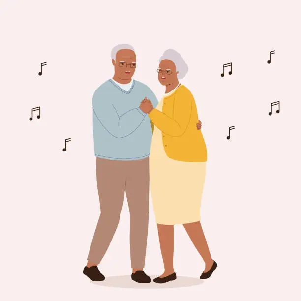 Vector illustration of Black Elderly Couple Dancing Together.