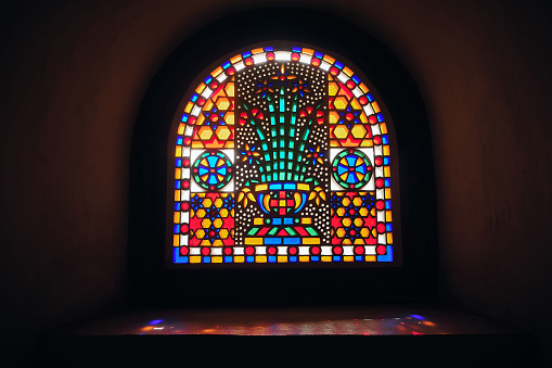 Bright colorful stained glass in a church
