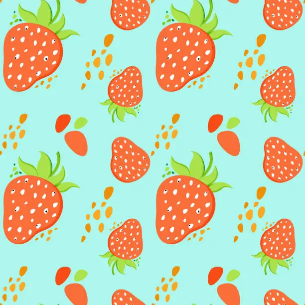 Vector illustration of Pattern for fabric and wallpaper red strawberries on a blue background.