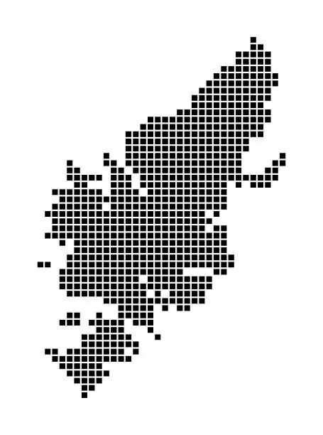 Vector illustration of Lewis and Harris map. Map of Lewis and Harris in dotted style. Borders of the island filled with rectangles for your design. Vector illustration.