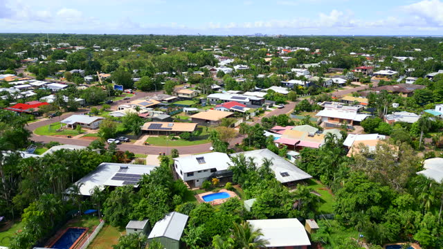 Aerial drone of In Land Quaint Residential Suburb of Leanyer Darwin Northern Territory Australia