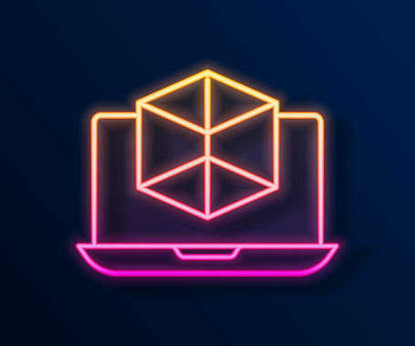 Glowing neon line 3d modeling icon isolated on black background. Augmented reality or virtual reality. Vector.