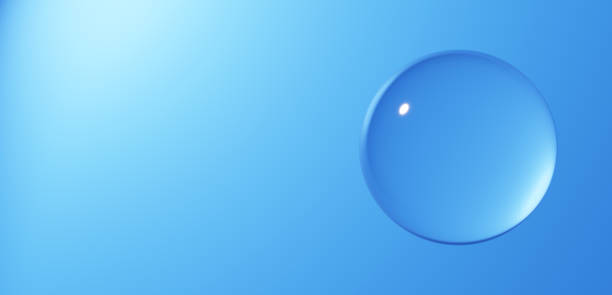 istock 3D Illustration.Round water drops on blue background. Background material. Copy space. (horizontal) 2067111500