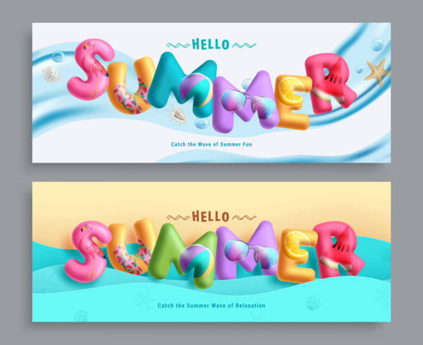 istock Summer 3d text vector set. Summer greeting in colorful typography, font, title and letters for tropical season promotion advertisement 2067144495