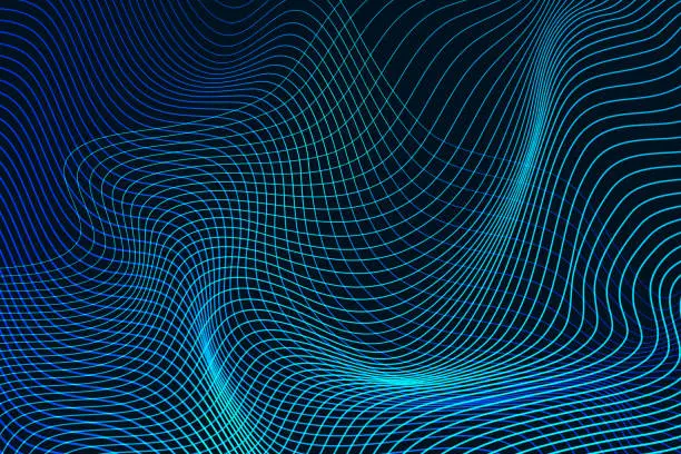 Vector illustration of Abstract dark blue mesh gradient with glowing blue curve lines pattern textured background