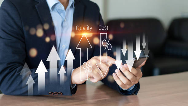 istock Cost and quality control, business strategy and project management concept. Businessman working on digital tablet with quality control growth graph and cost reduction, effective business 2067230857