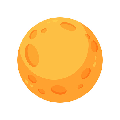 Vector cartoon yellow space planet with craters moon