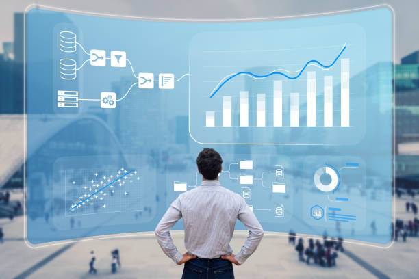 istock Automated data analytics with AI for business management and strategy. Insights dashboard created with artificial intelligence. KPI report with metrics . Finance, operations, marketing. 2067260655
