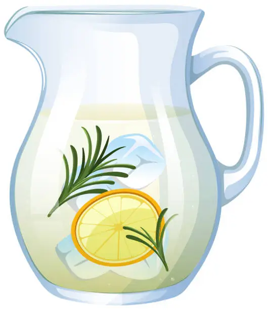 Vector illustration of Vector illustration of a pitcher with lemon and herbs