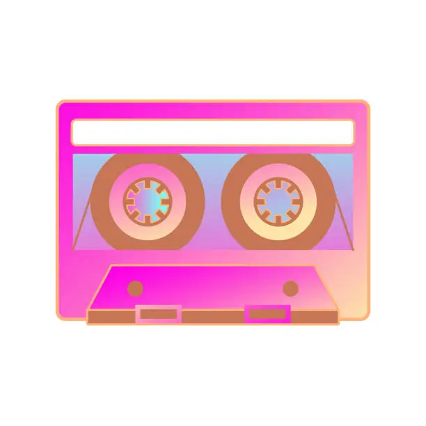 Vector illustration of Vector cassette tape icon in cartoon style on a white background