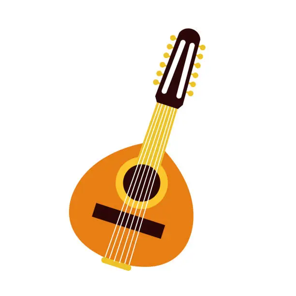 Vector illustration of Vector mandolin musical instrument isolated on white background