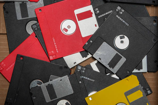 Stack of vintage floppy drives
