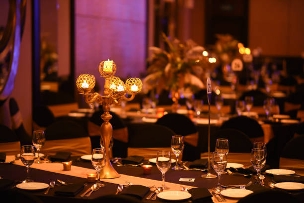 istock Indoor ballroom with table decorations 2067485054