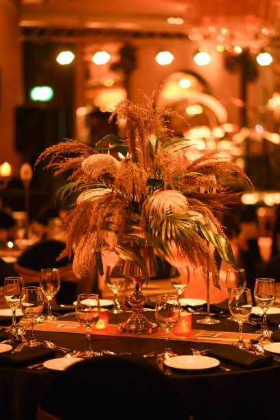 istock Amazing dry leaves table decoration in a ballroom 2067486094
