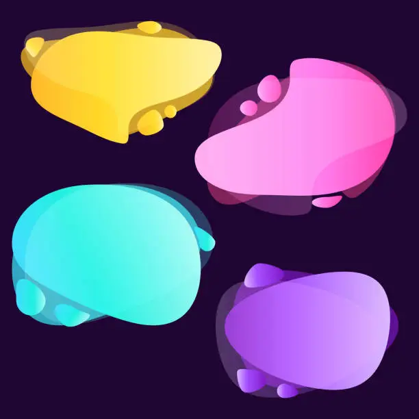 Vector illustration of Liquid shapes, round abstract elements of neon colors. A set of gradient liquid elements.