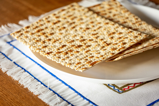 Matzo on a plate for Passover