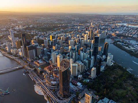 Skyline shot of Brisbane city during the sunset