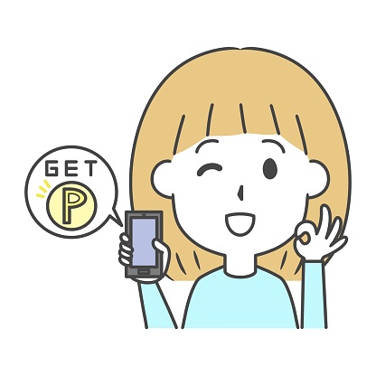 It is an illustration of a woman who happy to get points on her smartphone.