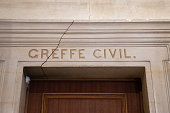 greffe civil text on ancient wall facade building means in french civil registry justice court