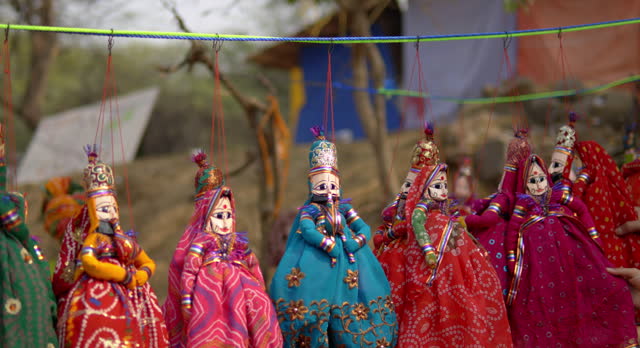 Hand made Rajasthani puppets for sale in the street market