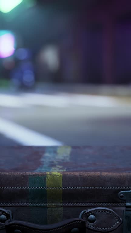 A suitcase sitting on the side of the road