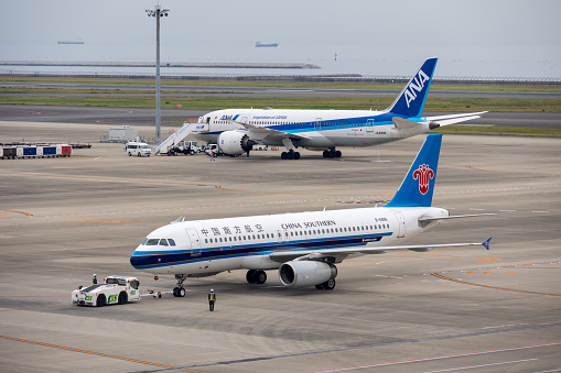 Tokoname, Japan - October 14, 2023 : China Southern Airlines Airbus A320 at the Chubu Centrair International Airport in Japan.