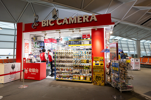 Tokoname, Japan - October 14, 2023 : Bic Camera in Chubu Centrair International Airport, Tokoname City, Aichi Prefecture, Japan. Bic Camera is a famous electronics retailer chain in Japan.