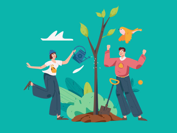 istock Flat character vector concept operation hand drawn illustration of planting trees on Arbor Day in spring 2067631841