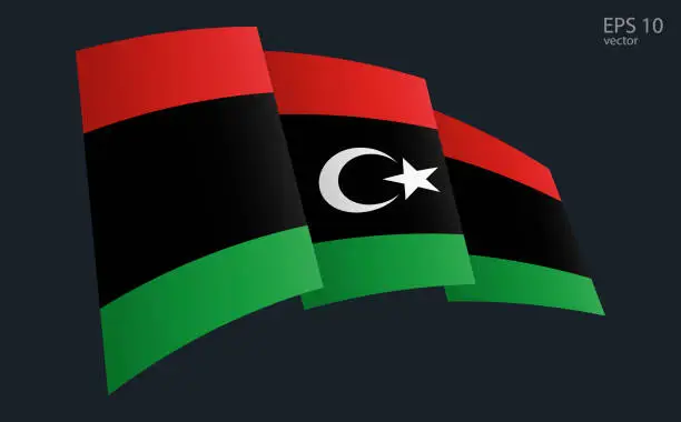 Vector illustration of Waving Vector flag of Libya. National flag waving symbol. Banner design element.