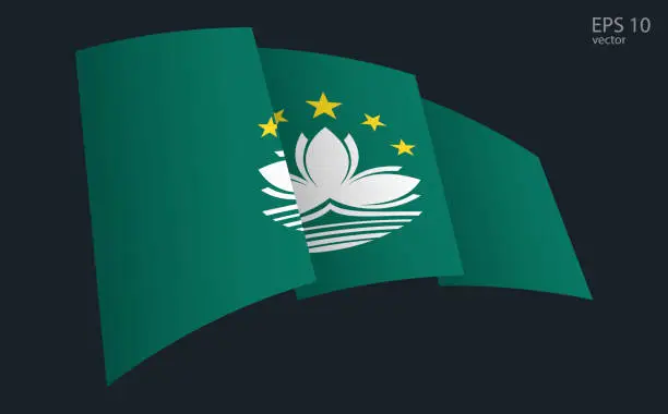 Vector illustration of Waving Vector flag of Macau. National flag waving symbol. Banner design element.