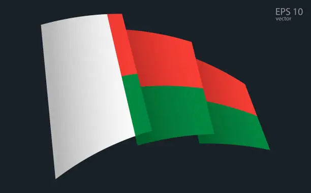 Vector illustration of Waving Vector flag of Madagascar. National flag waving symbol. Banner design element.