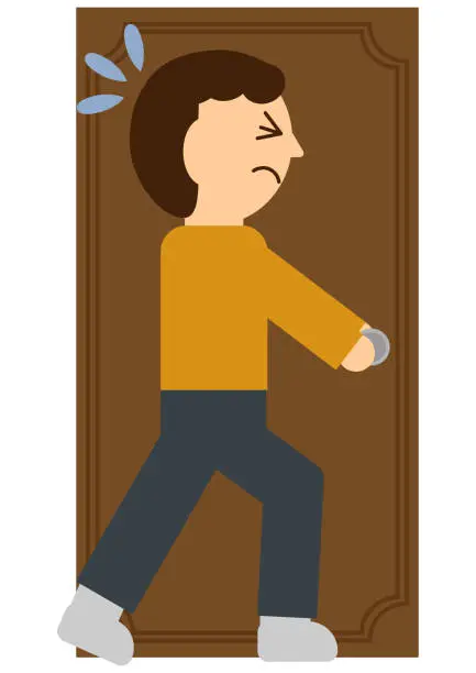 Vector illustration of Image material of a person who is having trouble opening the door