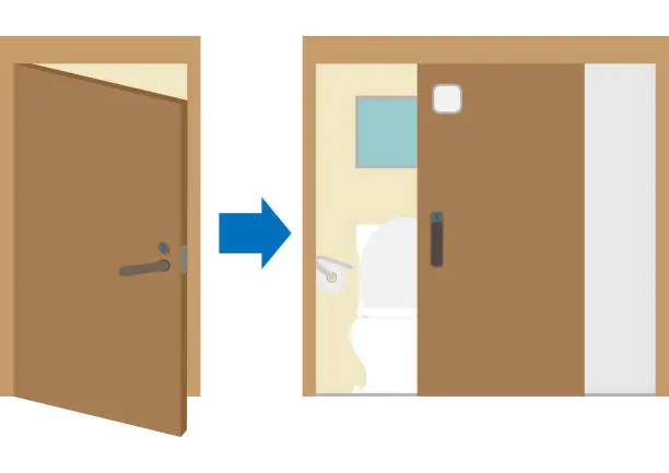 Vector illustration of Image material of replacing the toilet door with a sliding door