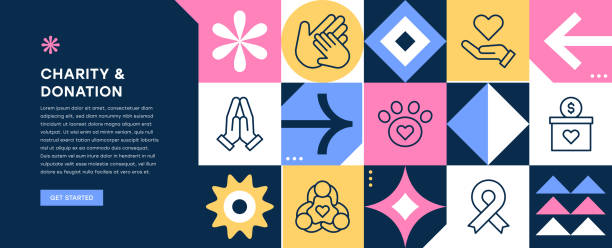 Charity and Donation Web Banner Design Charity and Donation Bauhaus Style Geometric Web Banner Design optimism background stock illustrations
