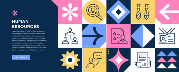 Human Resources Web Banner Design Human Resources Bauhaus Style Geometric Web Banner Design coach background stock illustrations