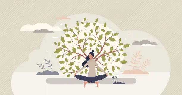 Vector illustration of Holistic medicine with alternative body wellness practice tiny person concept